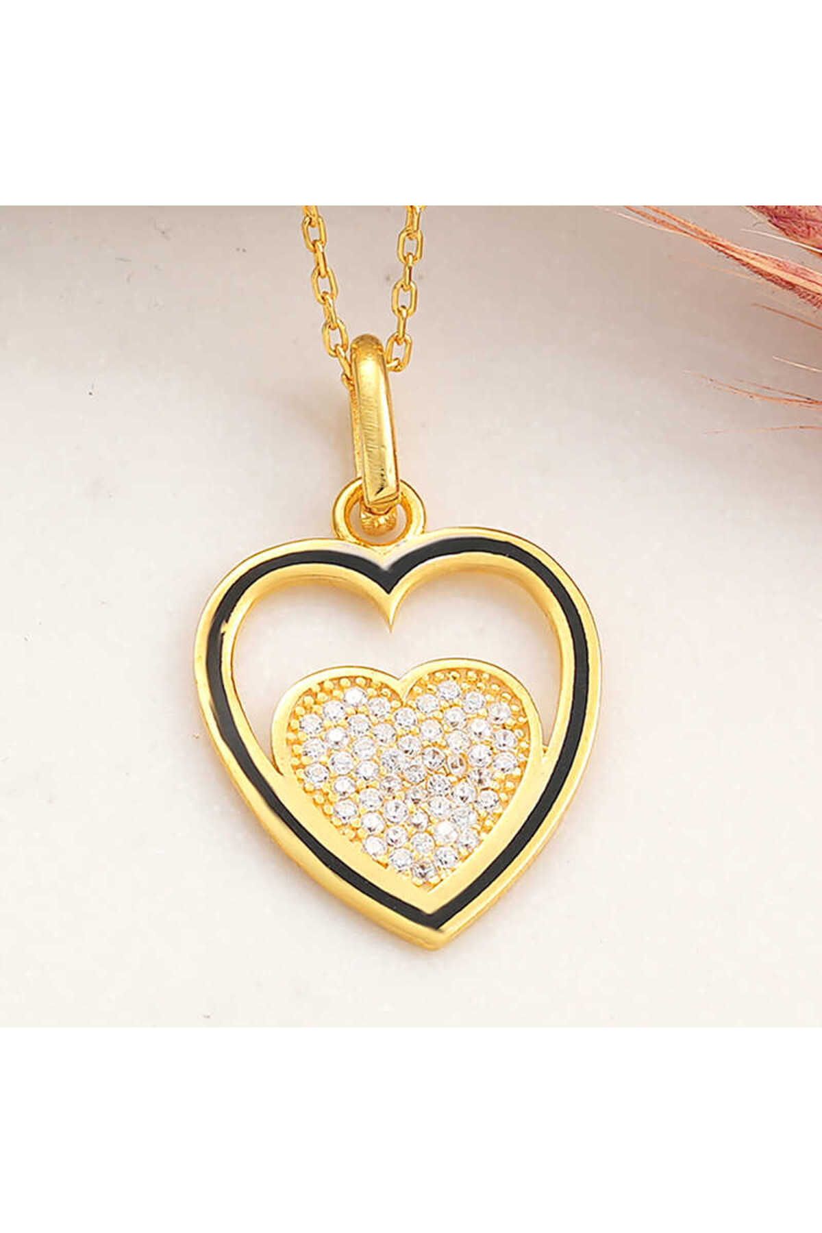 SANSERA 925 Ayar Gümüş Gold Kalp Kadın Kolye