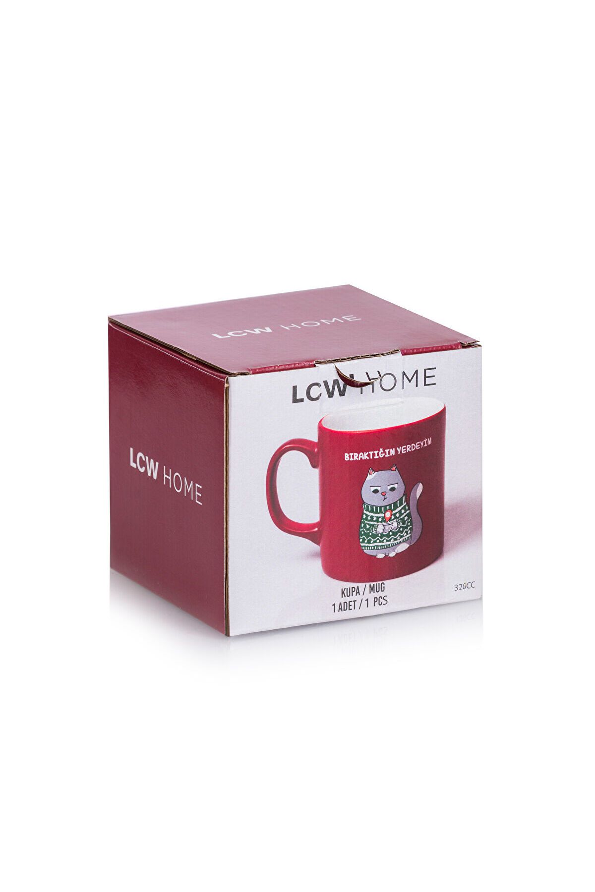 LC Waikiki-Lcw Home Red Cat Printed Ceramic Mug 320 ml 4