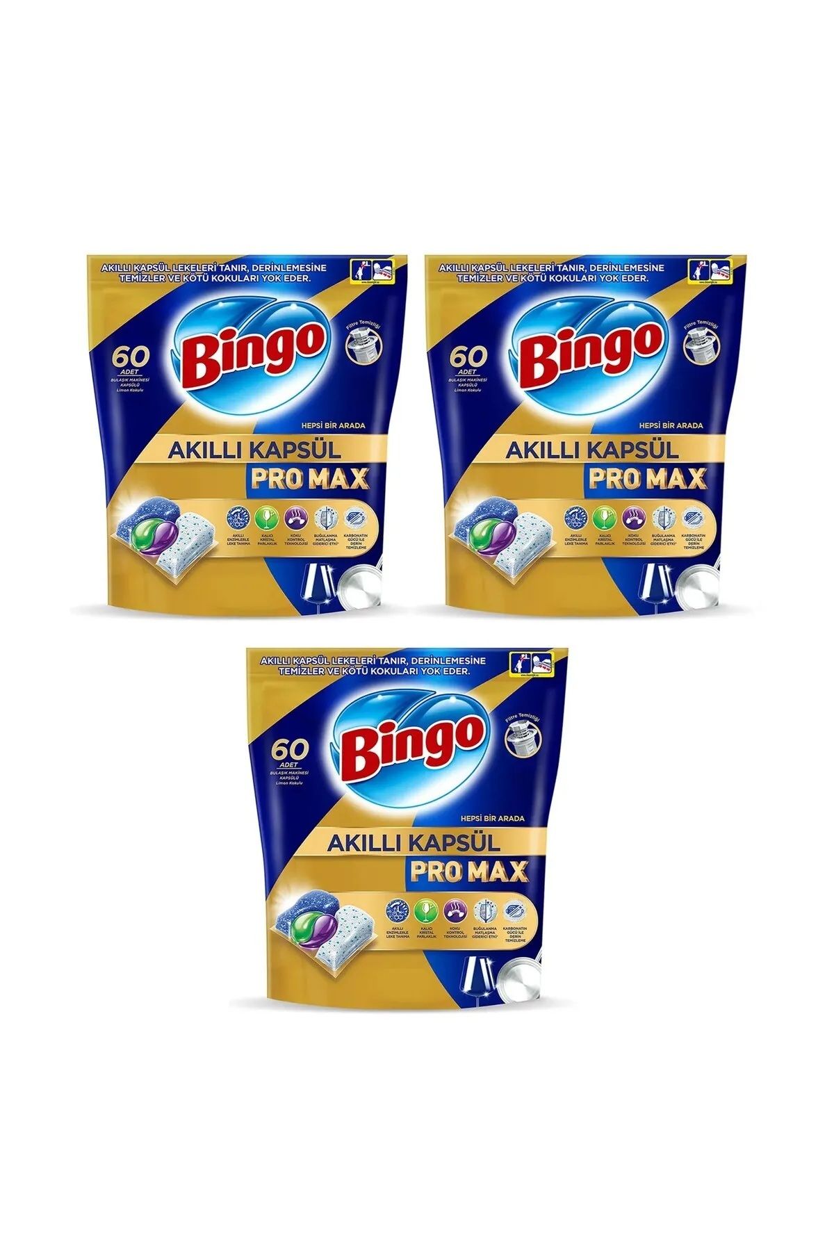 Bingo Akıllı Kapsül Pro Max Bulaşık Makinesi Tableti 60'lı X 3 Adet (180 Kapsül