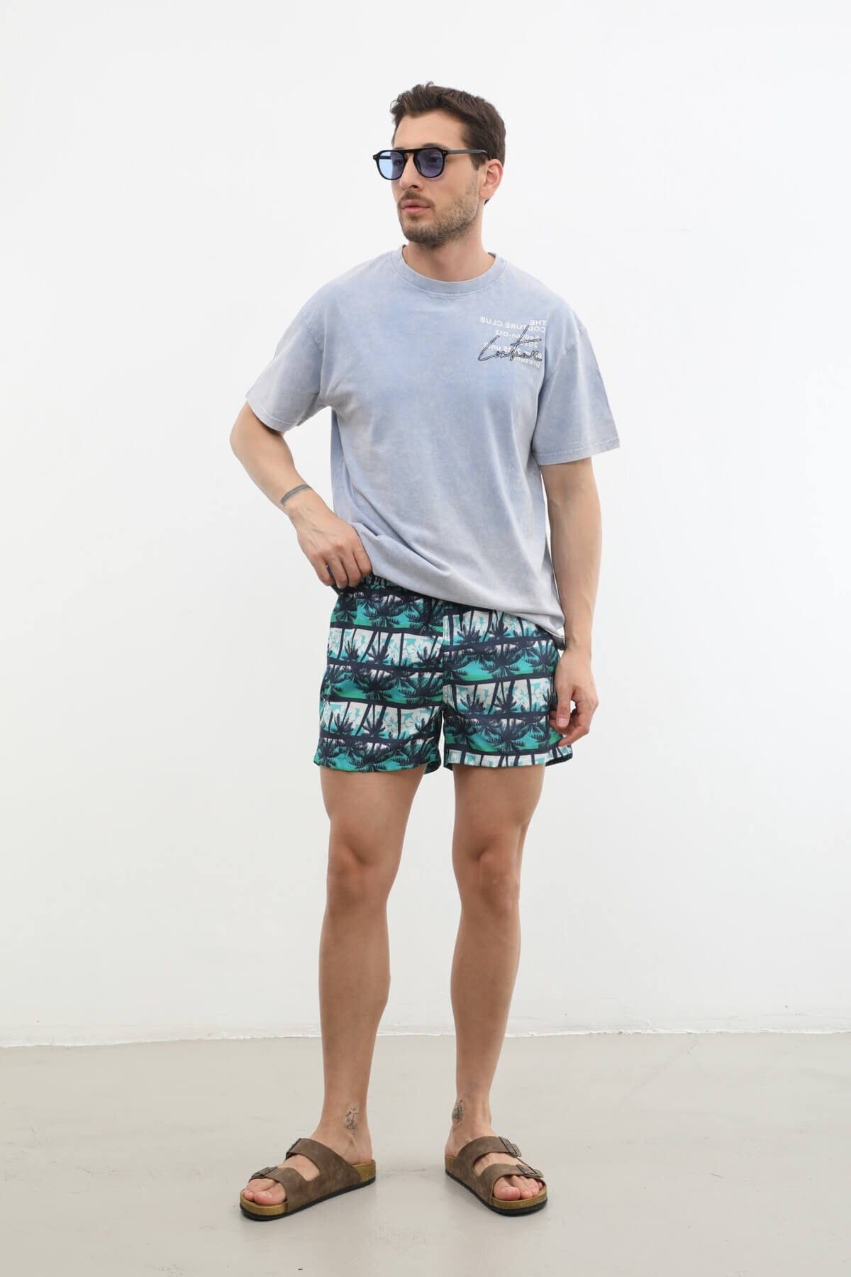 MARKAPIA-Modern Palm Tree Patterned Men's Swim Shorts - Pockets and Mesh 2