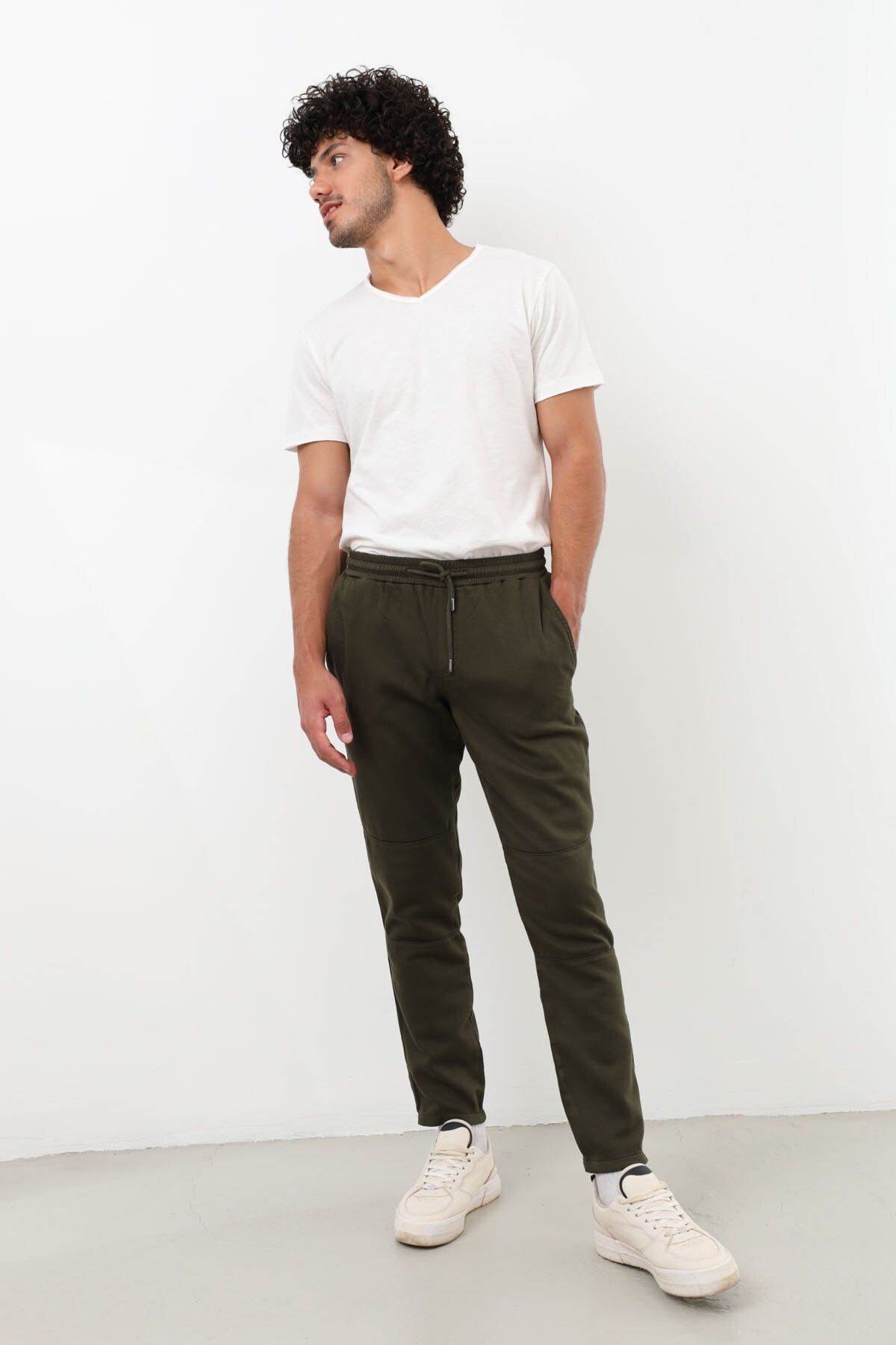 Bluewhite-Khaki Men's Trousers - Elastic Waist and Lycra 3