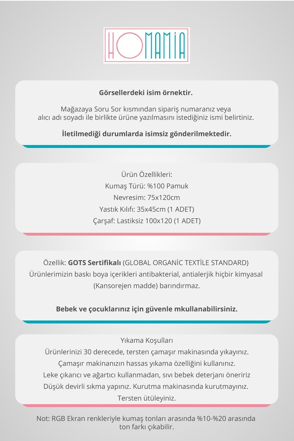 Homamia Isme Özel 75x120 Park Yatak Beşik Nevresim Takımı fotoğrafı 2 (önizleme)