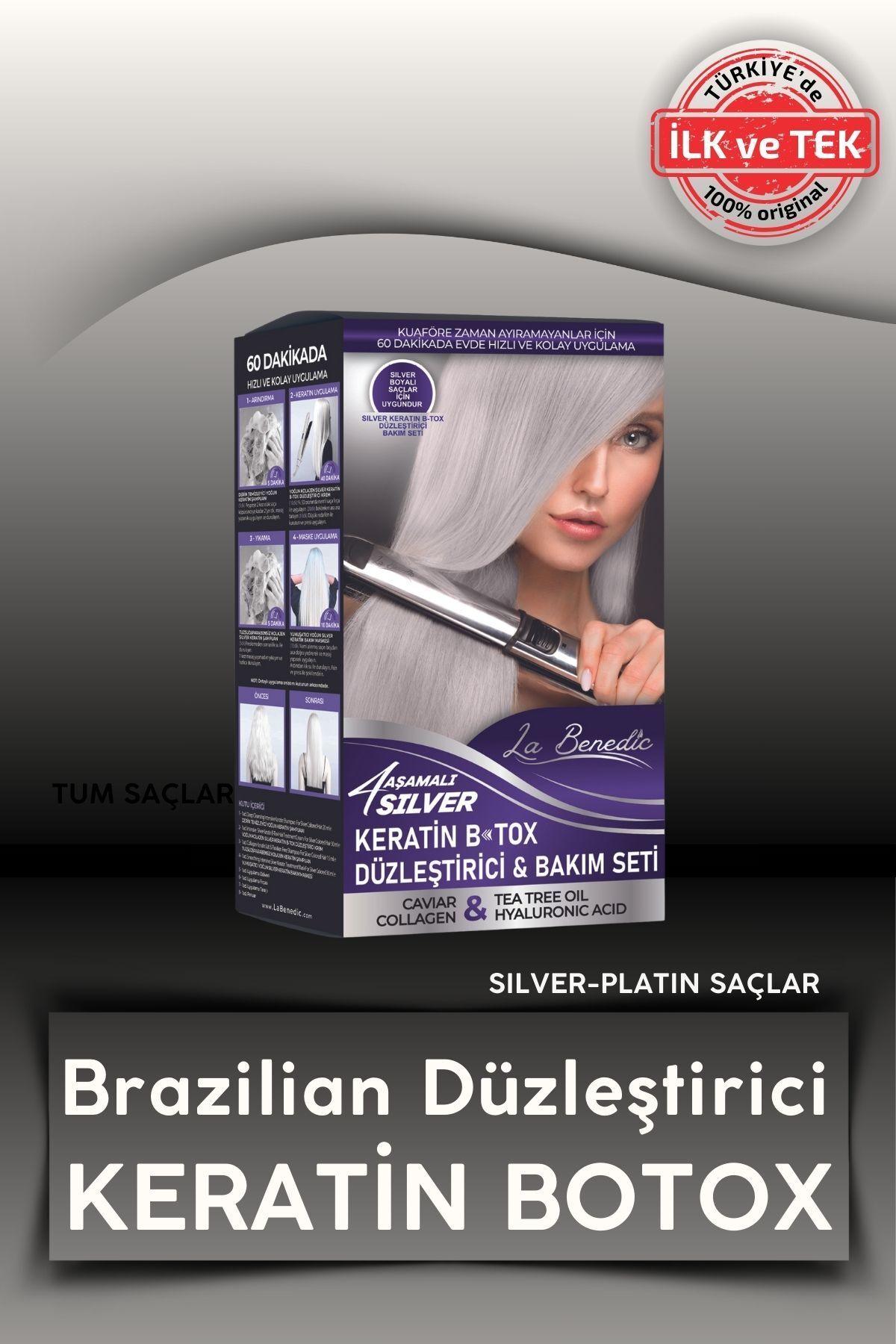 La Benedic 4 Aşamalı Silver Keratin Botox Hızlı Düzleştirici & Bakım Full Set (SİLVER-PLATIN SAÇLAR IÇİN)