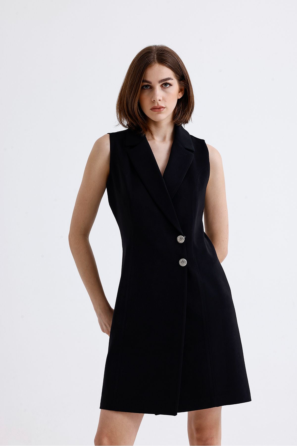 Sense-Hürrem Long Sleeveless Lined Jacket Dress - Ckt35288 Brush Surface 2