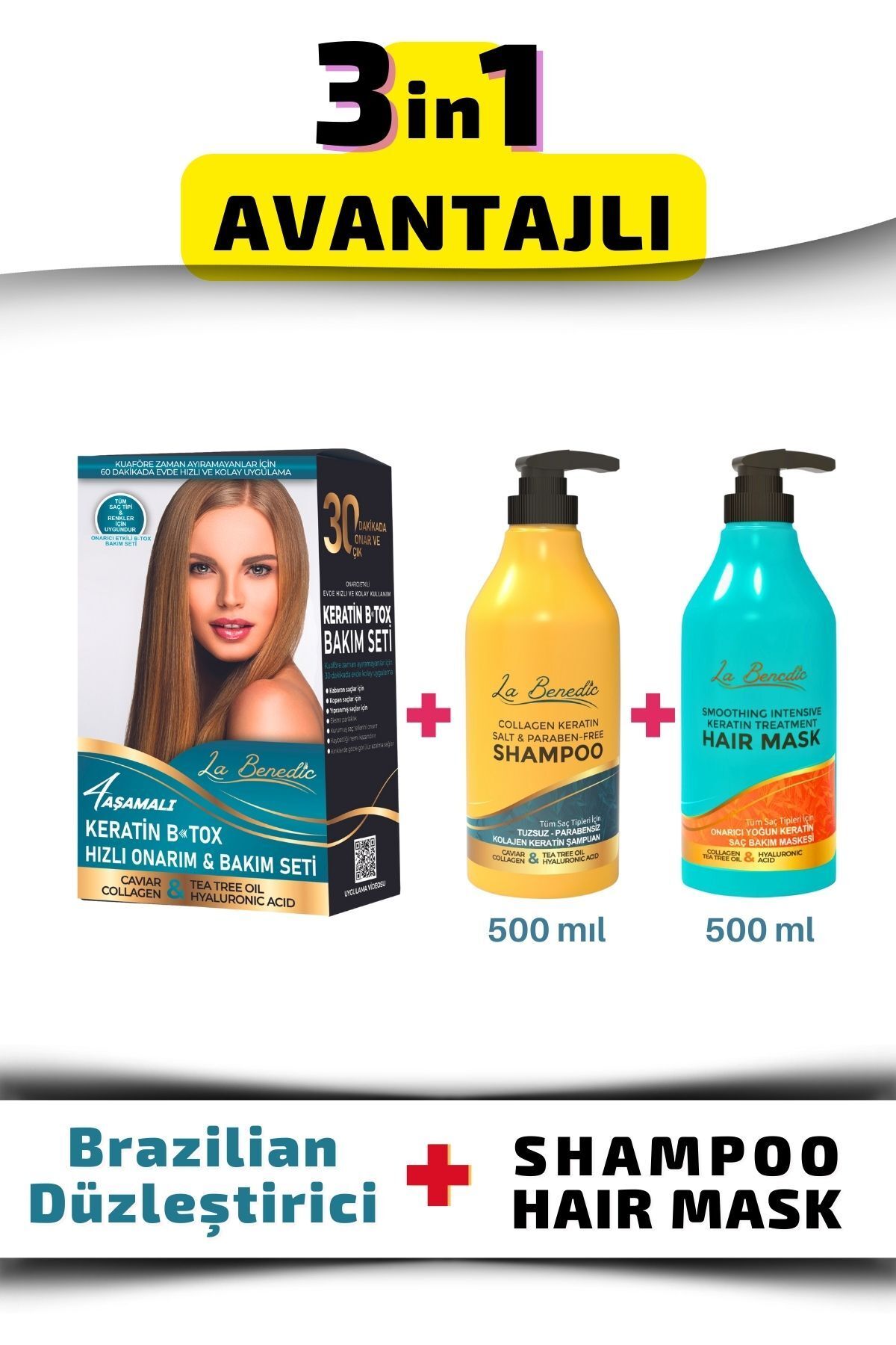 La Benedic Avantajlı Keratin Botox Hızlı Onarıcı Full Set Şampuan Maske 3'lü Set