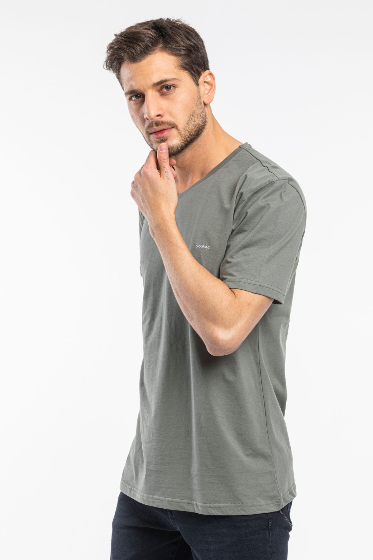 Superlife-Men's V-Neck Slim Fit Brooklyn Printed Short Sleeve T-Shirt Spr 265 4