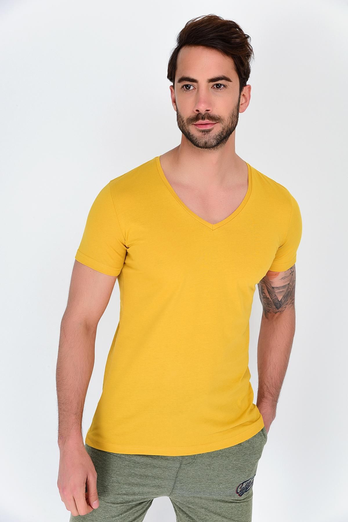 Superlife-Ανδρικό T-Shirt με λαιμόκοψη V, στενή καρδιά, Spr 246 3