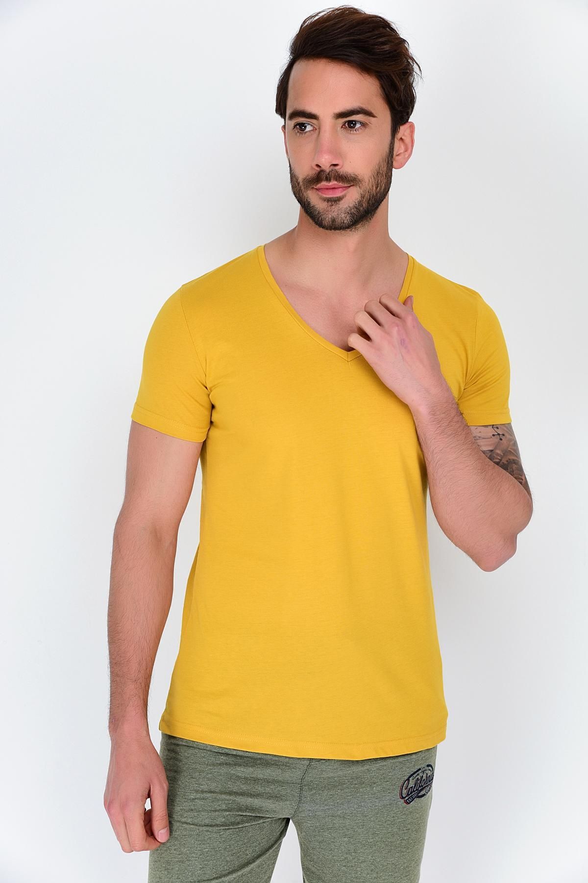Superlife-Ανδρικό T-Shirt με λαιμόκοψη V, στενή καρδιά, Spr 246 2