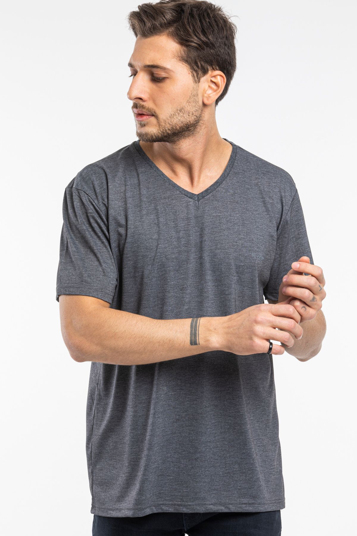 Superlife-Süperlife Men V Neck Slim Fit Brooklyn Printed Short Sleeve t Shirt Spr 265 2