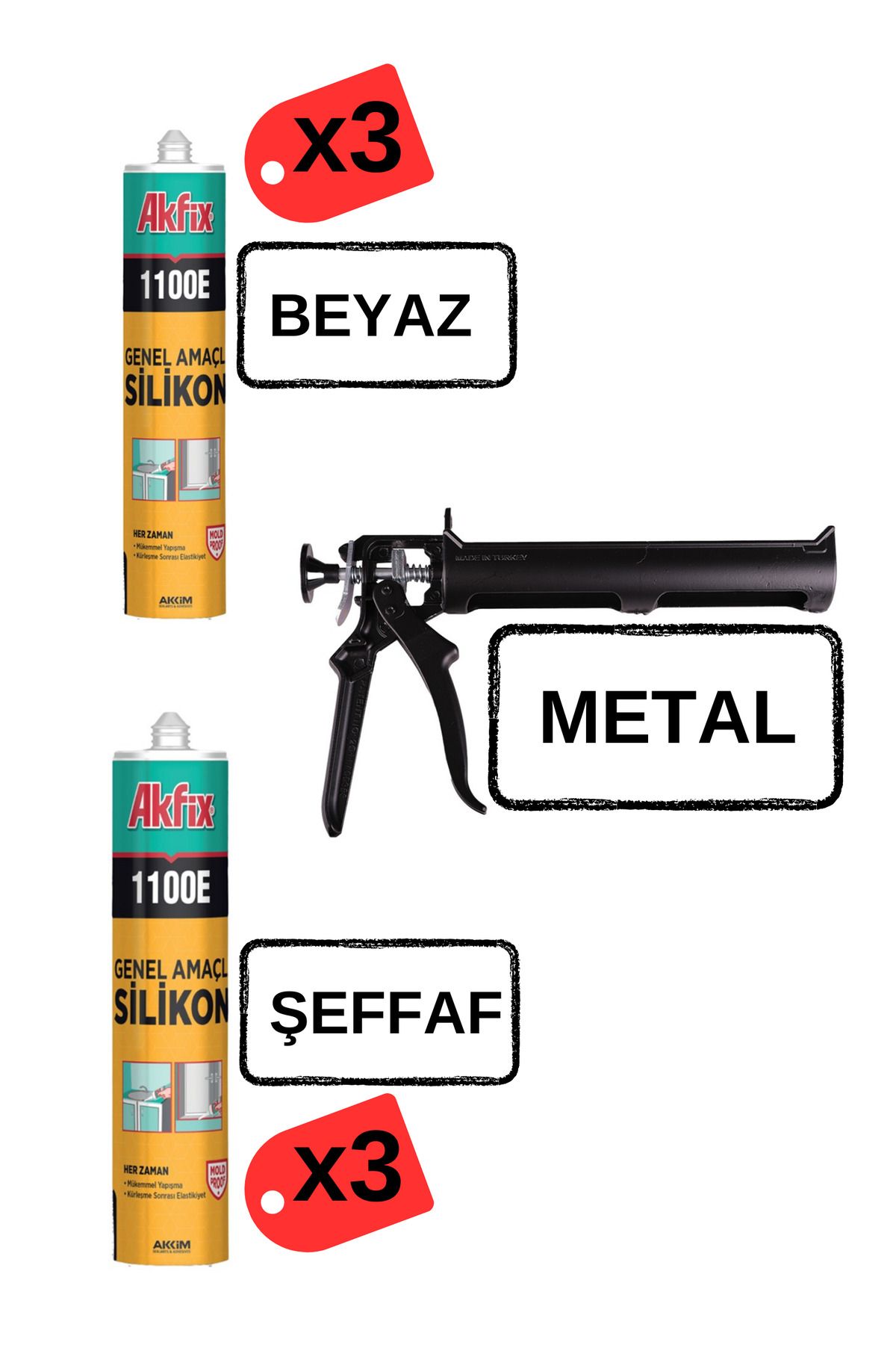 Akfix 1.SINIF METAL SİLİKON TABANCASI VE 6 ADET AKFİX SİLİKON 280G