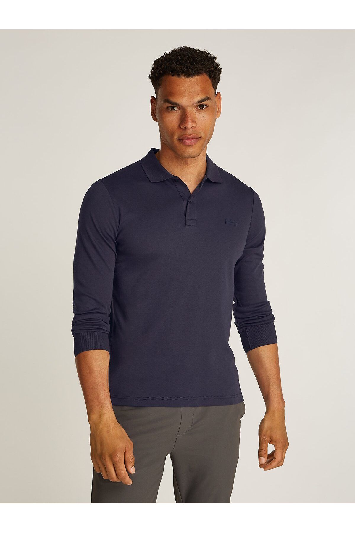 Calvin Klein-Men's Blue Polo Neck T-Shirt - Long Sleeve, Relaxed Fit K10K 112750 -Chw 1