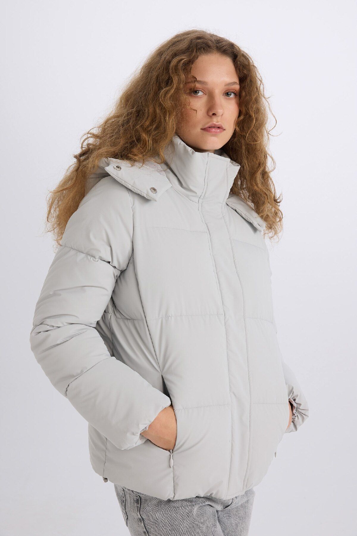 DeFacto-Water Repellent Puffer down Coat Oversize Wide Fit Hooded Zippered Snaps A4090Ax24Wn 4