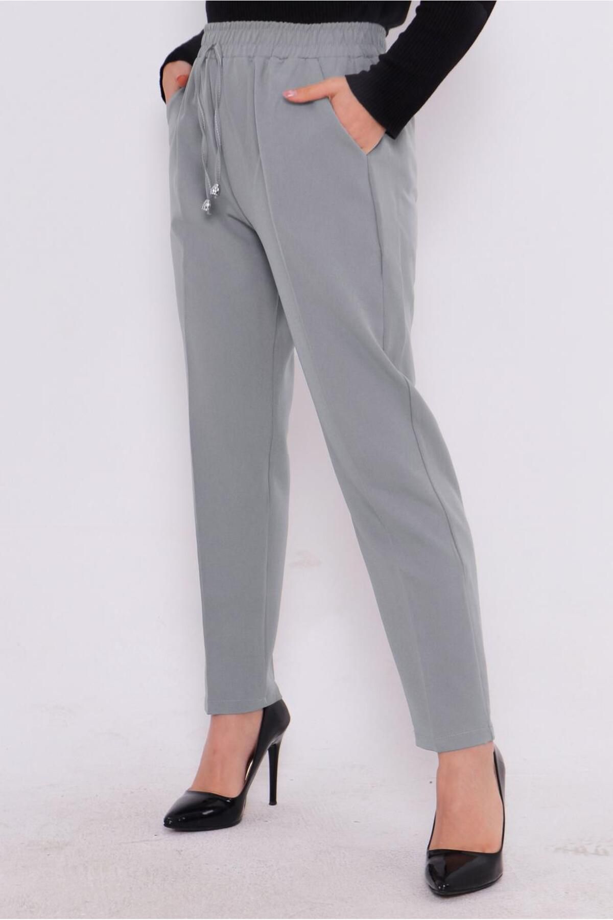 TRENDTESETTÜR-A.Grey Women's Gray Elastic Waist Pants - t 80004 2