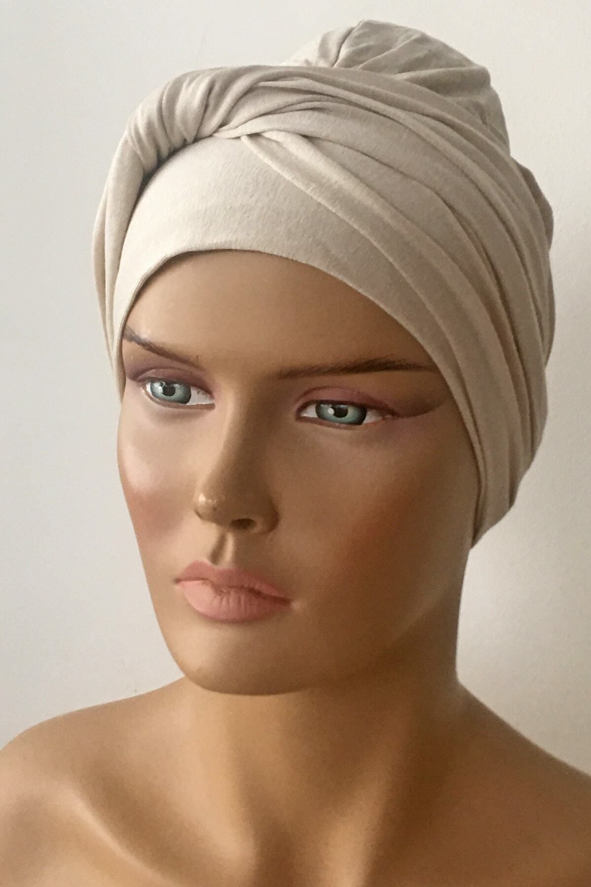 Vera-Έτοιμο Turban Bonnet Twist Banded Cotton Bonnet Sand Beige Twist Γυναικείο καπό Hijab Στριφτό εξωτερικό καπό 5