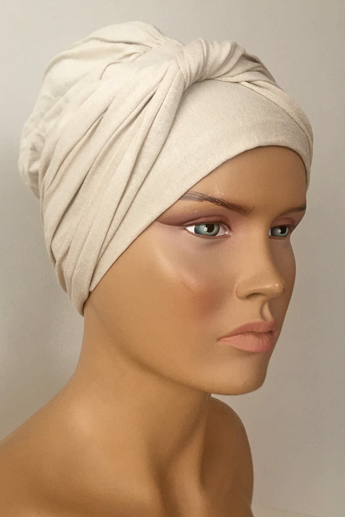 Vera-Έτοιμο Turban Bonnet Twist Banded Cotton Bonnet Sand Beige Twist Γυναικείο καπό Hijab Στριφτό εξωτερικό καπό 3