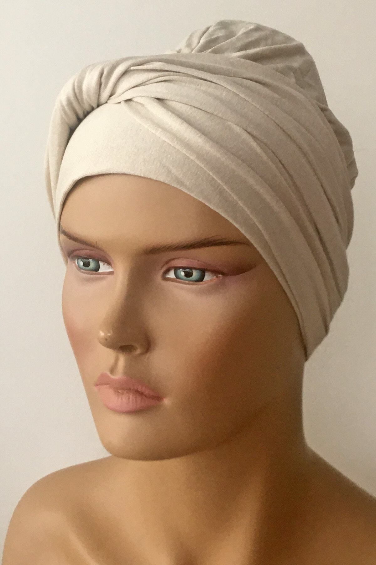 Vera-Έτοιμο Turban Bonnet Twist Banded Cotton Bonnet Sand Beige Twist Γυναικείο καπό Hijab Στριφτό εξωτερικό καπό 4