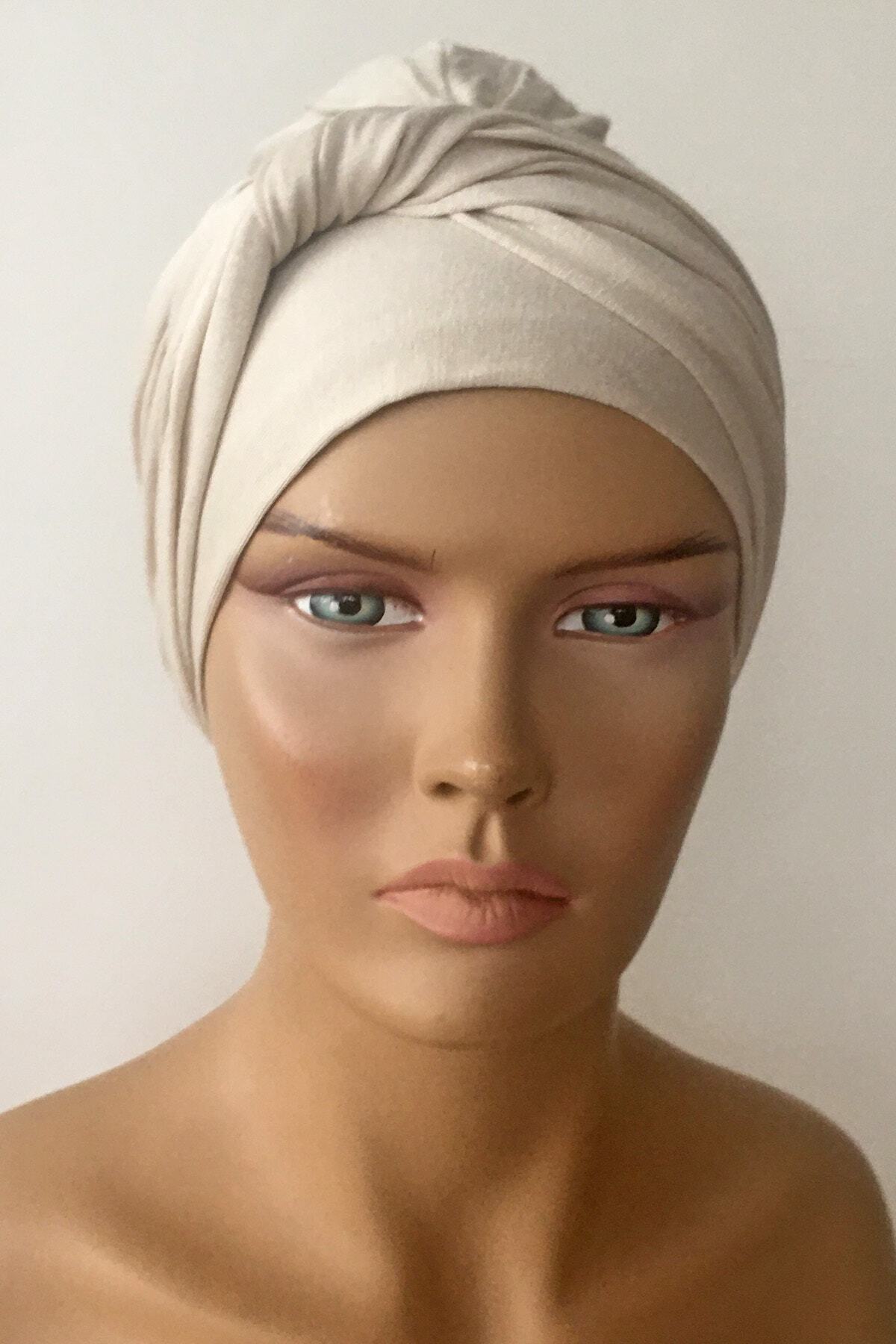 Vera-Έτοιμο Turban Bonnet Twist Banded Cotton Bonnet Sand Beige Twist Γυναικείο καπό Hijab Στριφτό εξωτερικό καπό 2