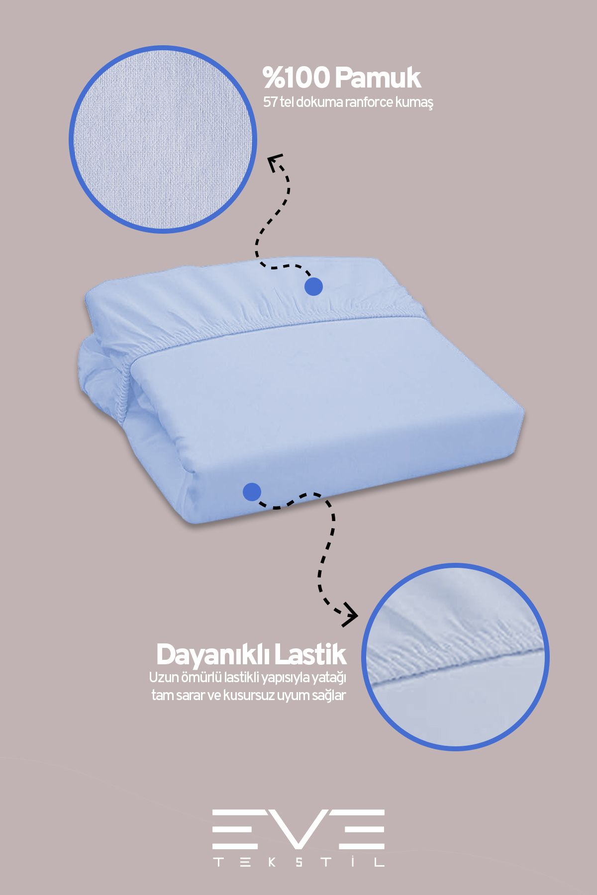 Eve Tekstil-Double Rainforce Fabric Elastic Sheet and Pillow Case Set 2
