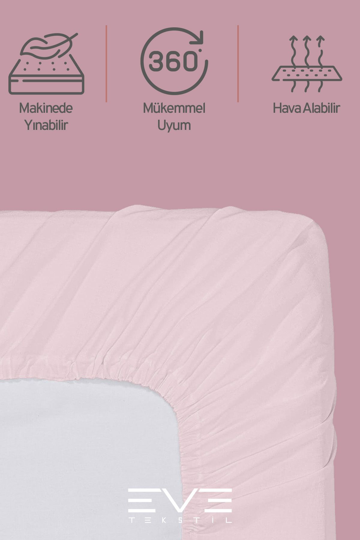 Eve Tekstil-Double Rainforce Fabric Elastic Sheet and Pillow Case Set 3