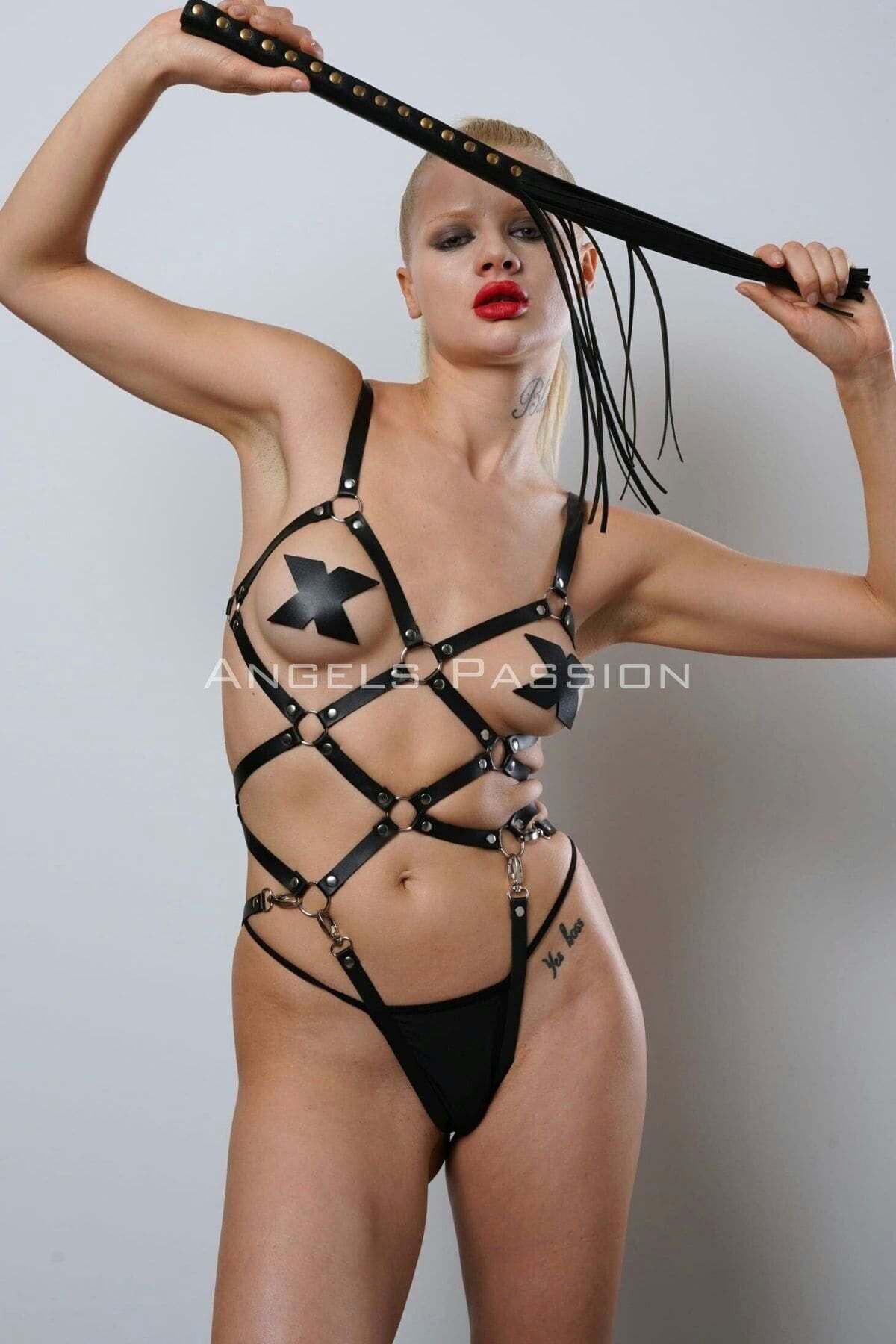 Angels Passion-Whip Leather Full Body Harness Wrap-Around Full Body Harness 6