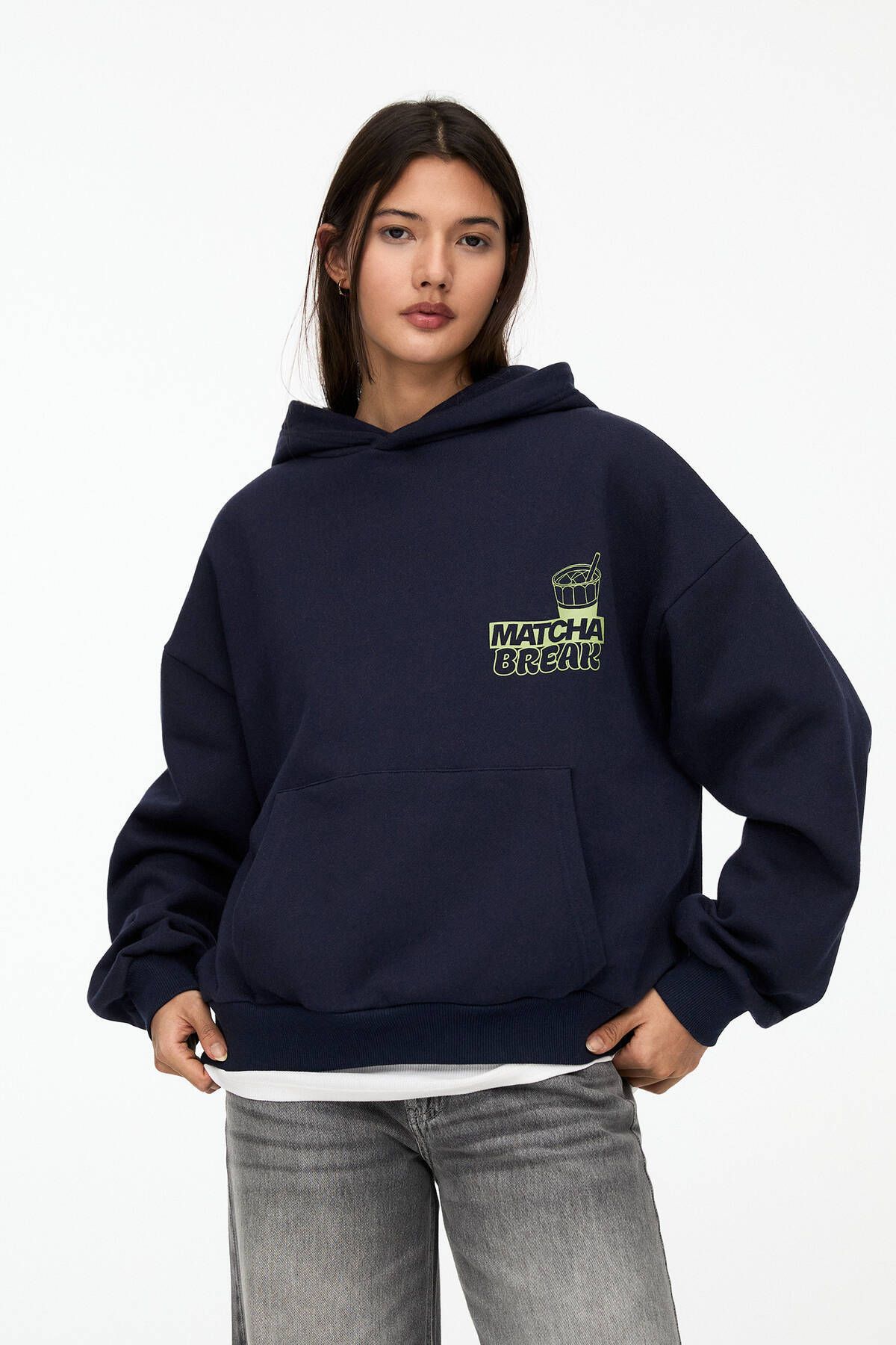 Pull & Bear-Sweatshirt with Matcha Print and Hood 2