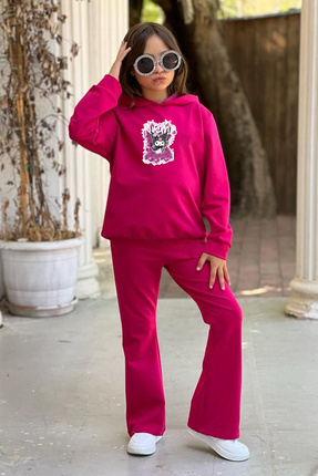 LUCKYPORT Kız Çocuk Eşofman Takımı Kuromi Baskılı - 3 İplik Kışlık Kalın Yumu...