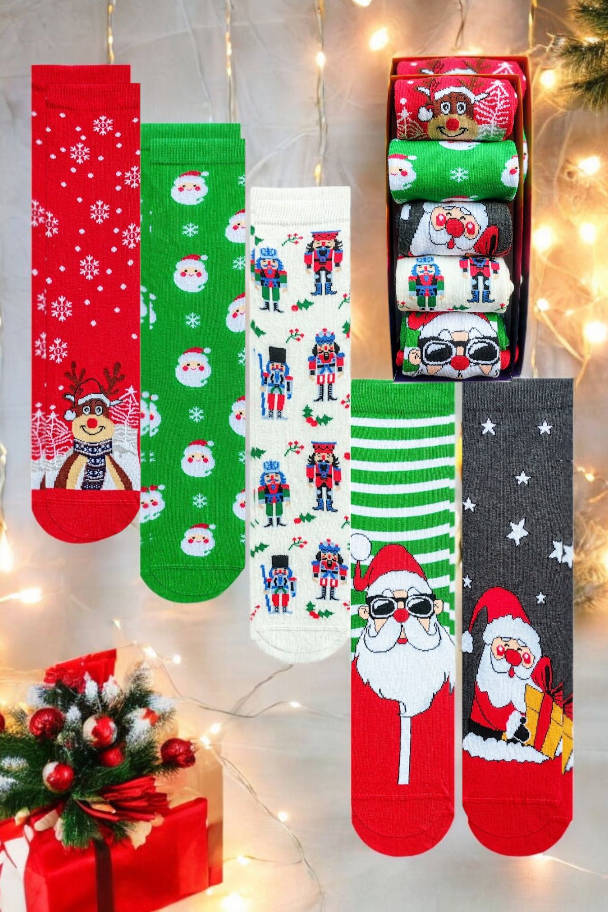 ZEYZEY MONKEY-New Year's Themed New Year's Socks Set in a Special Gift Box of 5 1