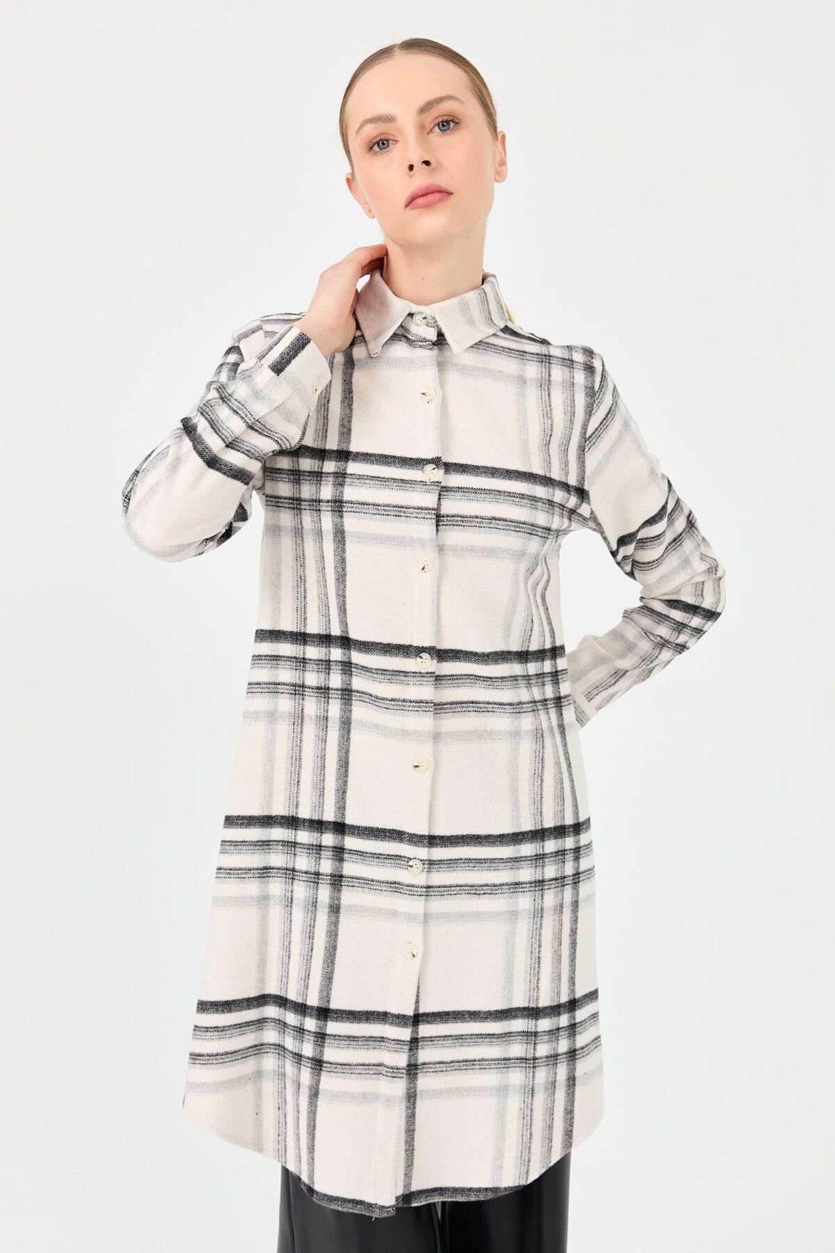 Esswaap-Plaid Patterned Tunic - Country Style, Ecru 2