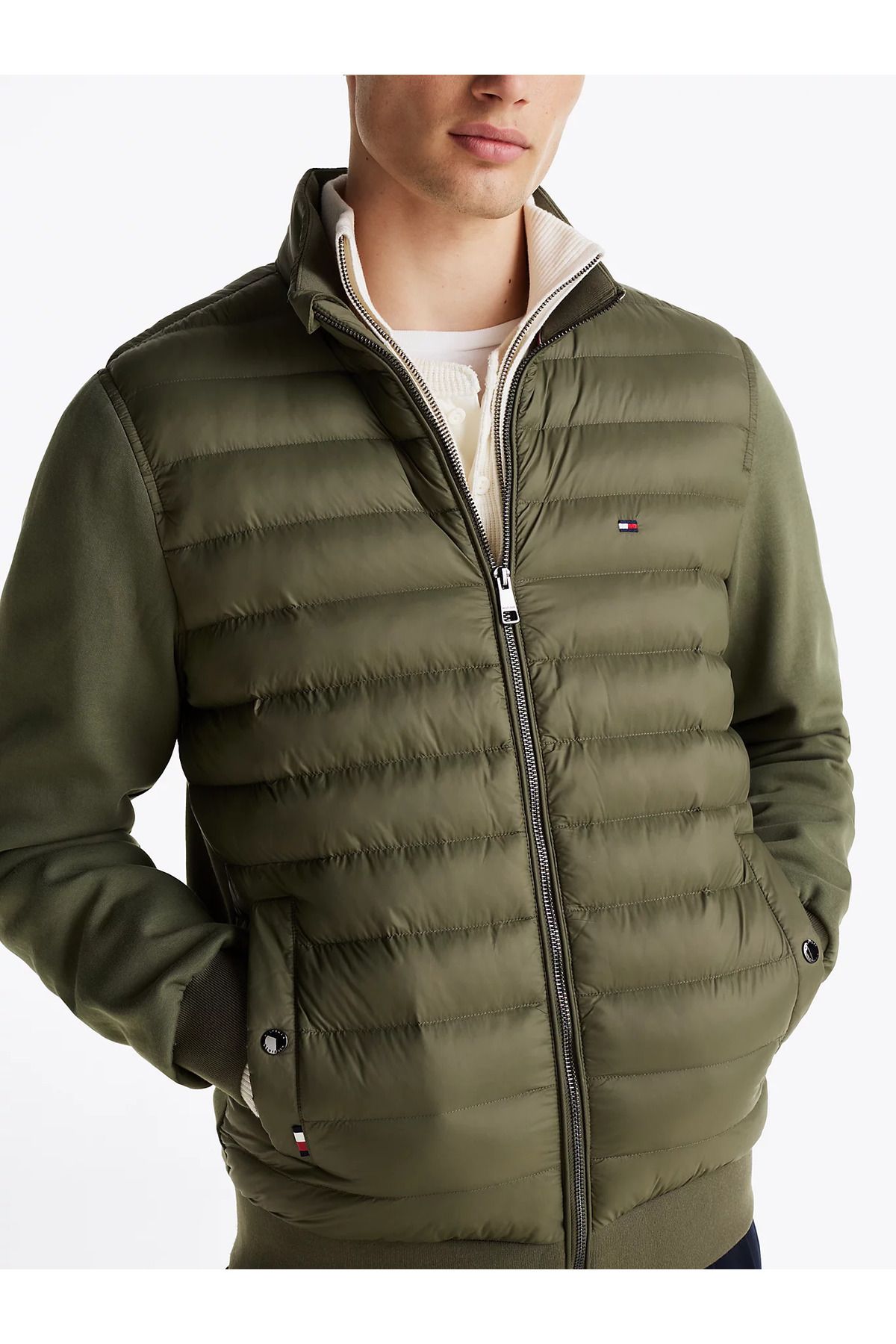 Tommy Hilfiger-Green Men's Sweatshirt - Zip-Up, Stand Collar, Quilted, and Pocket Detail Mw0Mw37461-Pli 2