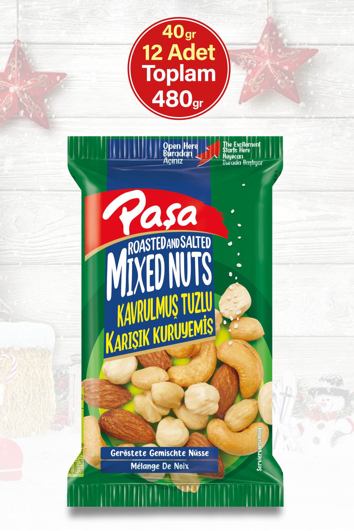 Paşa Kuruyemiş Kavrulmuş Karışık Lüx Kuruyemiş 40 gr X 12 Adet (TOPLAM 480 GR)