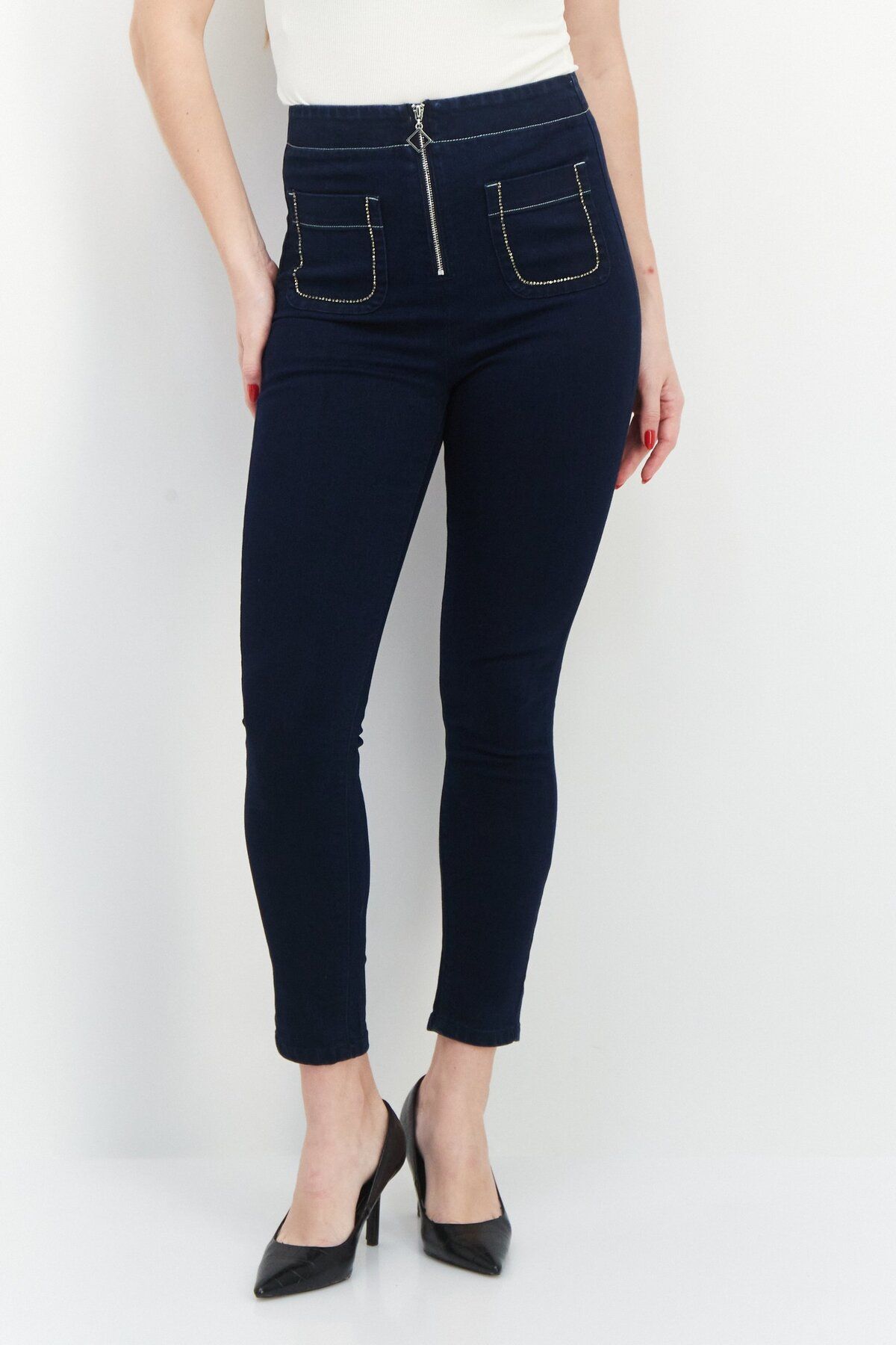 Vero Moda-Women Regular Fit Plain Stretchable Denim, Navy Blue 1