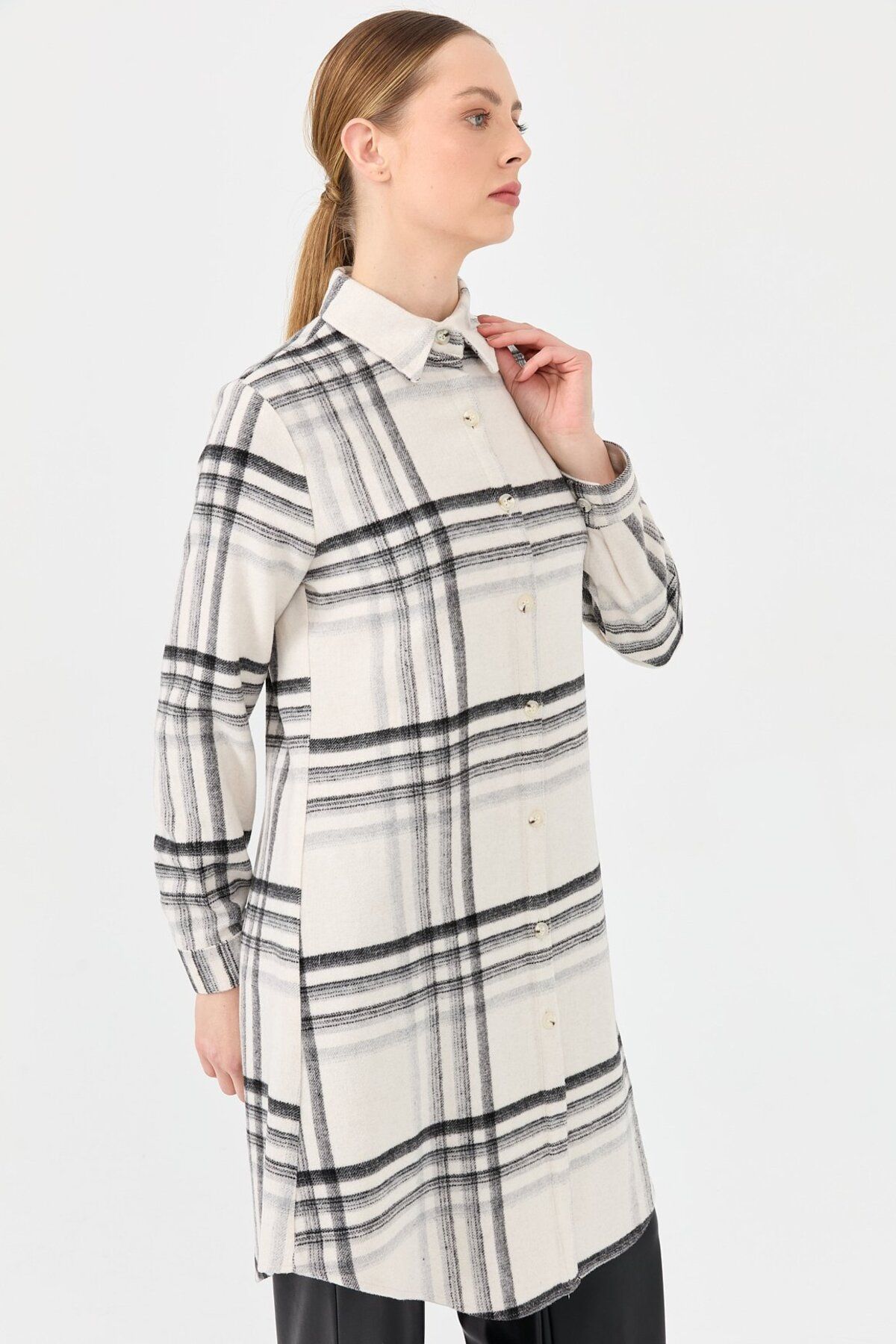 Esswaap-Plaid Patterned Tunic - Country Style, Ecru 6