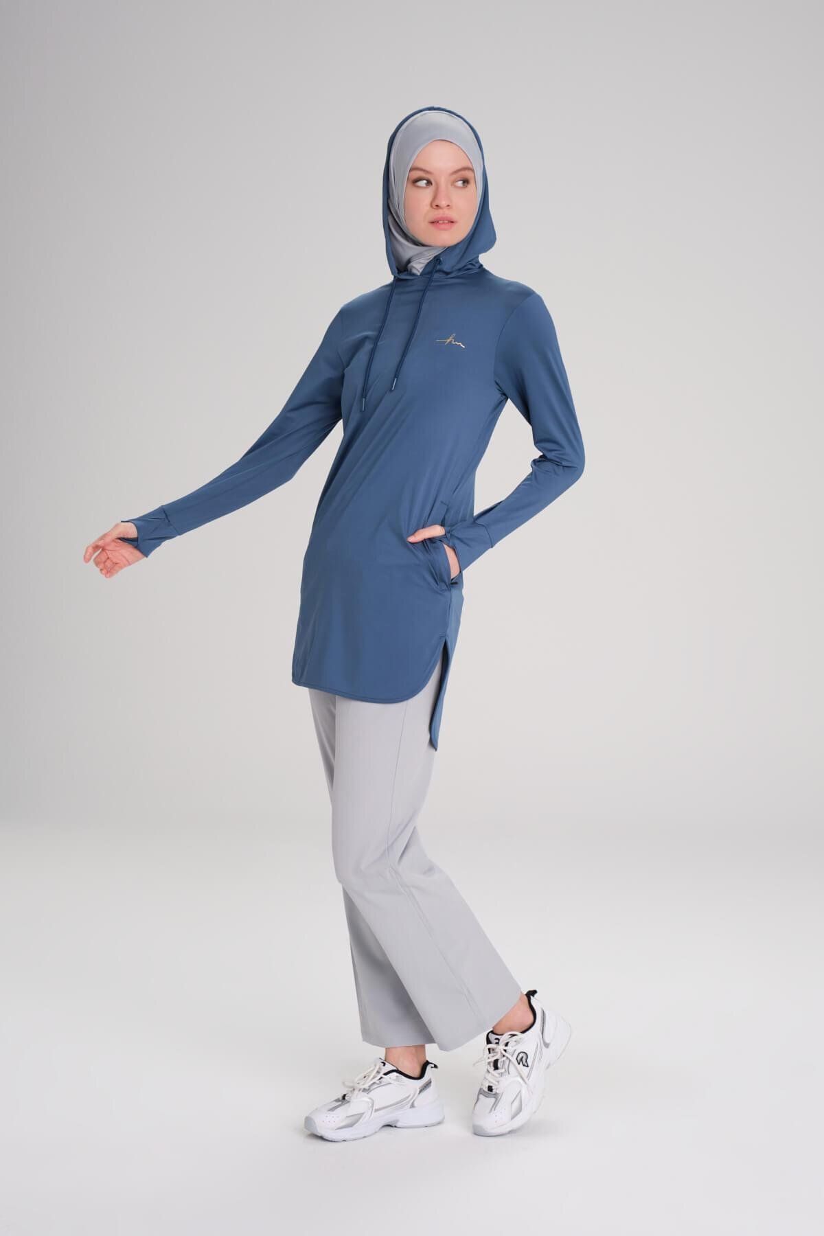 Haşema-Active Long Sleeve Hooded Blue Hijab Training Sweatshirts Act-6 3