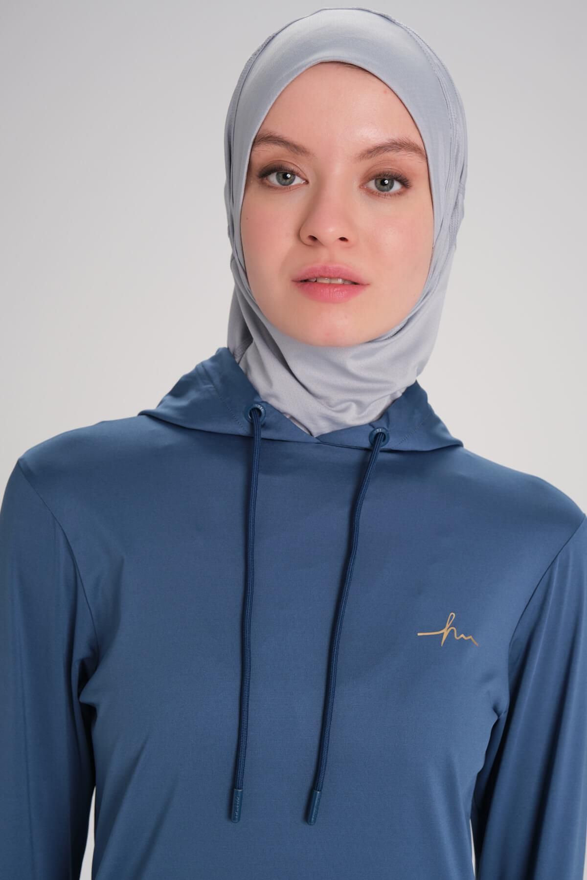 Haşema-Active Long Sleeve Hooded Blue Hijab Training Sweatshirts Act-6 4