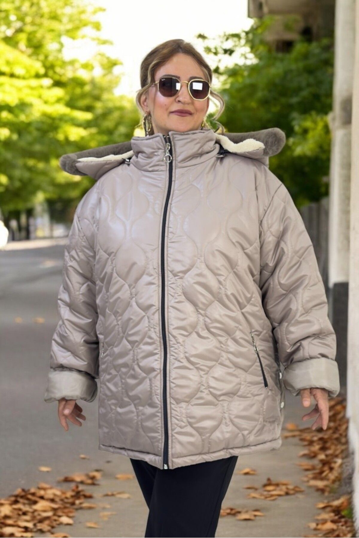 yagmurberen-Extra Large Size Inflatable Coat with Hood with Complete Fur Inside 3