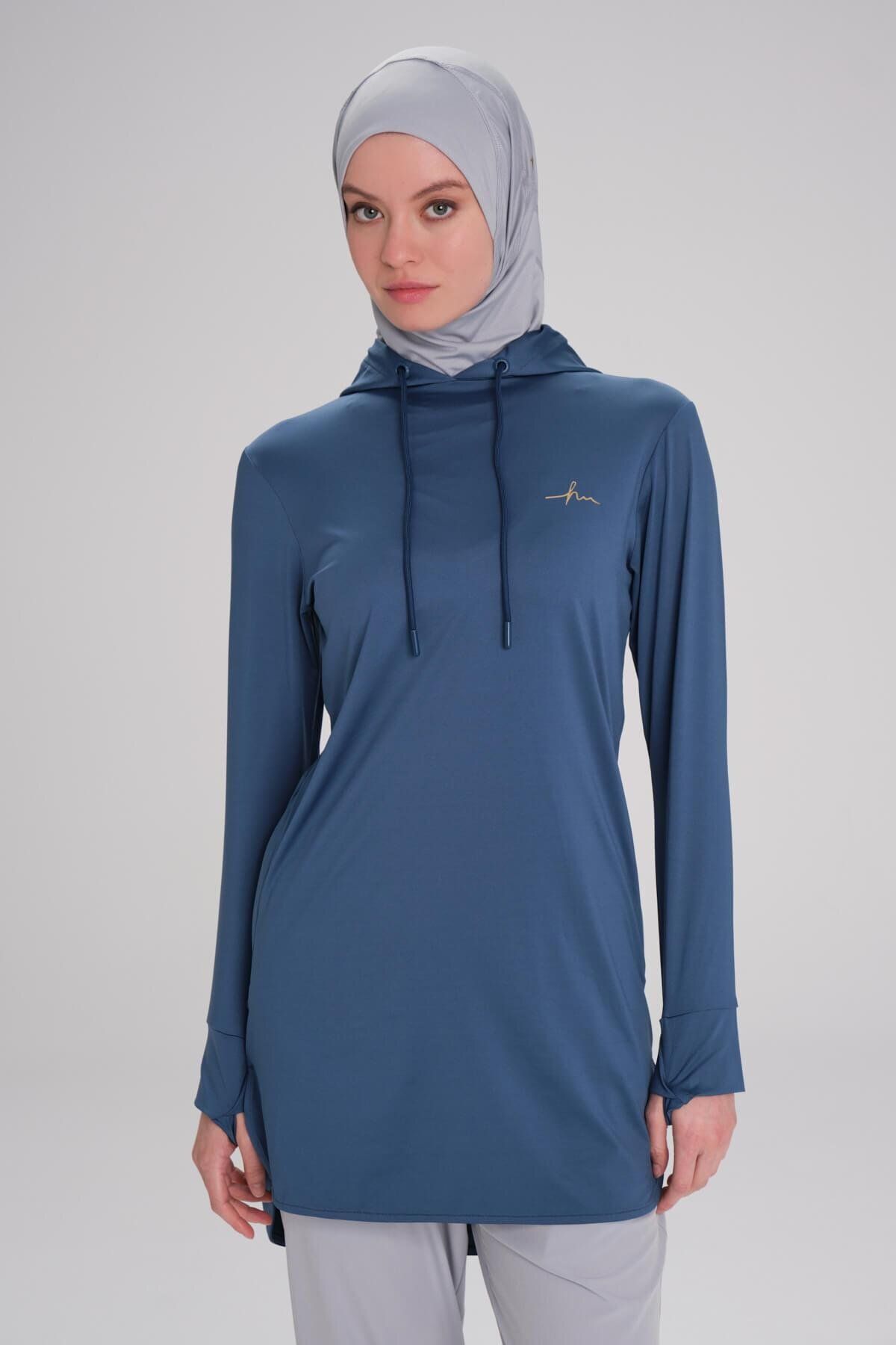 Haşema-Active Long Sleeve Hooded Blue Hijab Training Sweatshirts Act-6 5