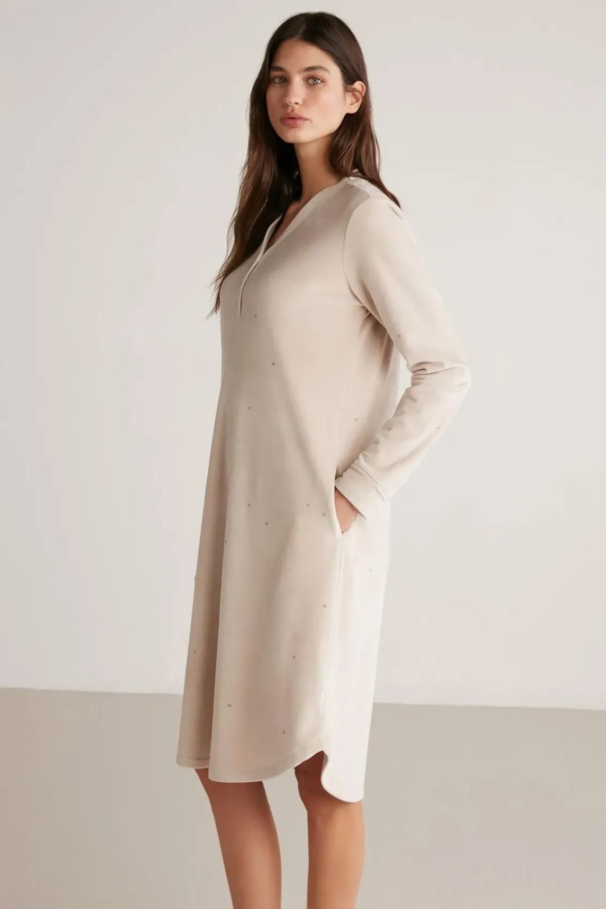 Catherine's-Catherines Soft Textured Velour Fabric Button Collar Long Sleeve Women's Dress Nightwear 4