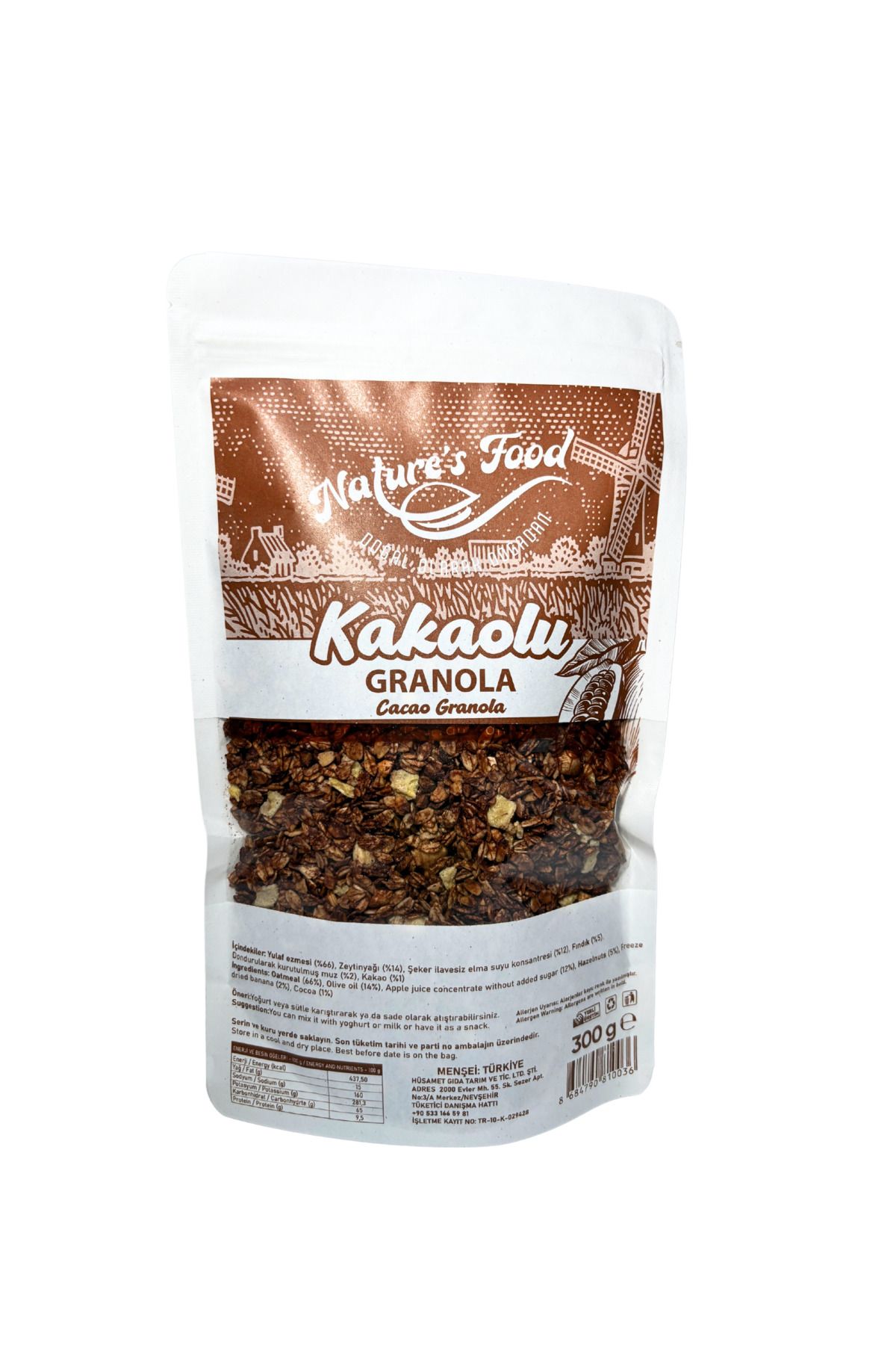 NATURES FOOD Kakaolu Granola 300gr Katkısız koruyucusuz A kalite ürünlerden hazırlanmış doğal içerik.