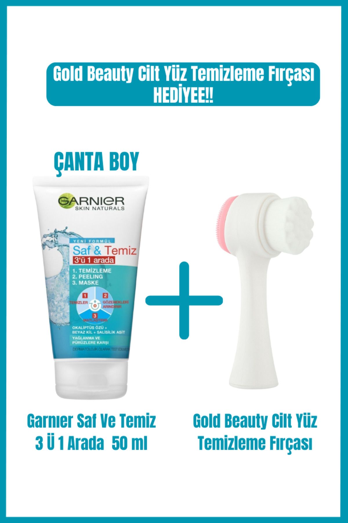 Garnier Saf Temiz 3ü 1 Arada 50 ml + Cilt Yüz Temizleme Fırçası