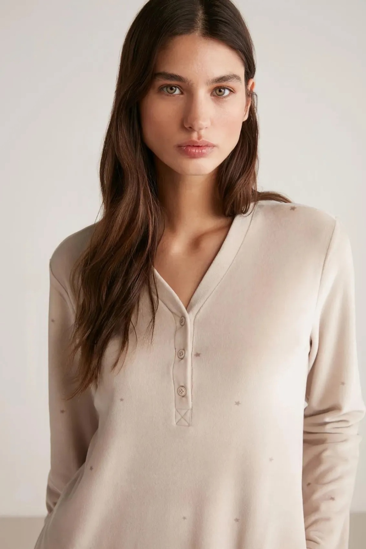 Catherine's-Catherines Soft Textured Velour Fabric Button Collar Long Sleeve Women's Dress Nightwear 2