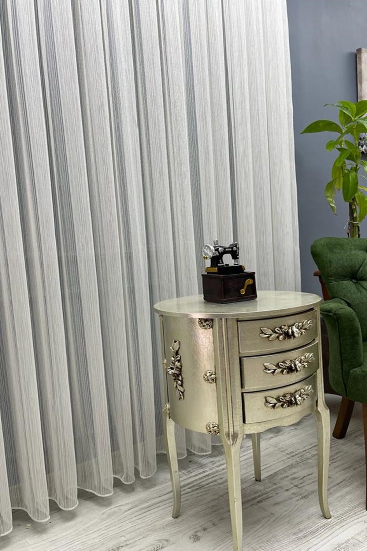 PERDECITY-Striped Heavy Weight Delicate Tulle Curtain 300 X 260 1X3 Dense Pleat 4