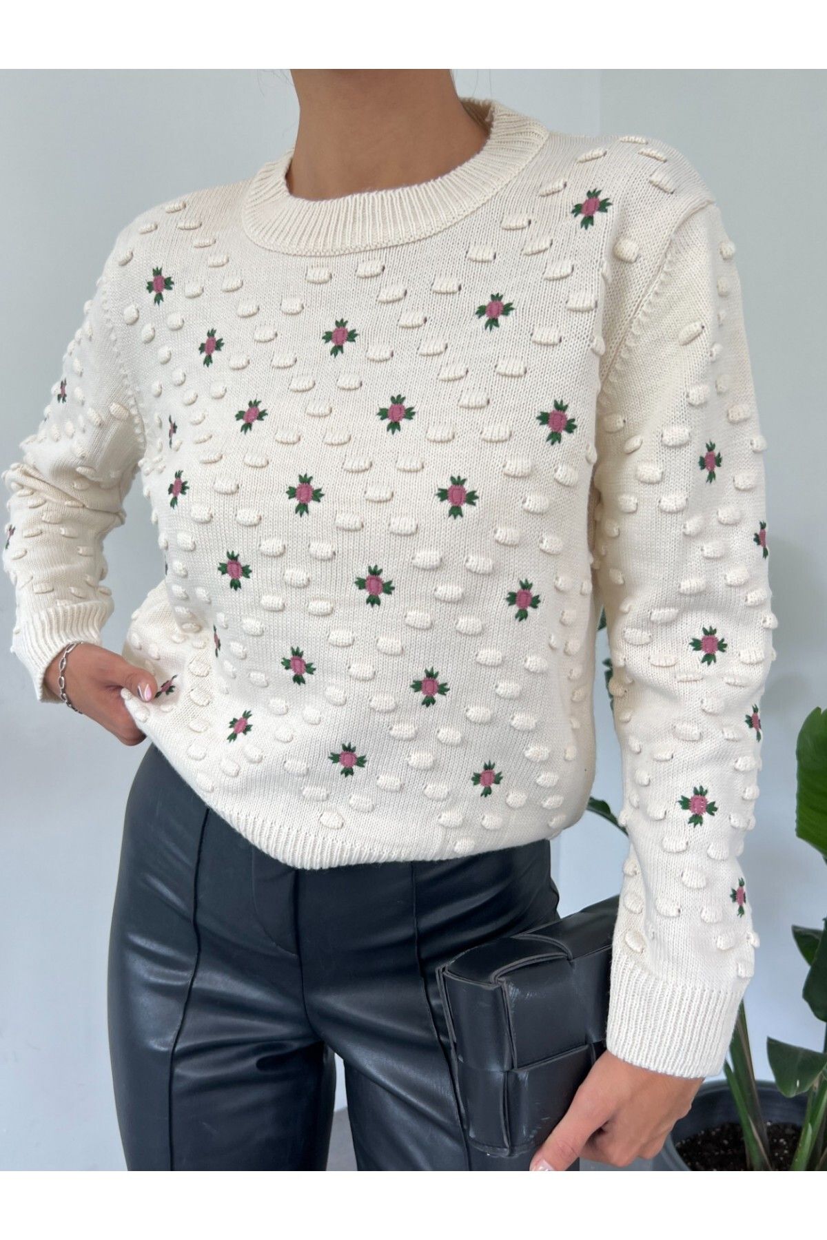 Modamorfo-Knitwear Sweater with Pompoms on the Front and Sleeves 3