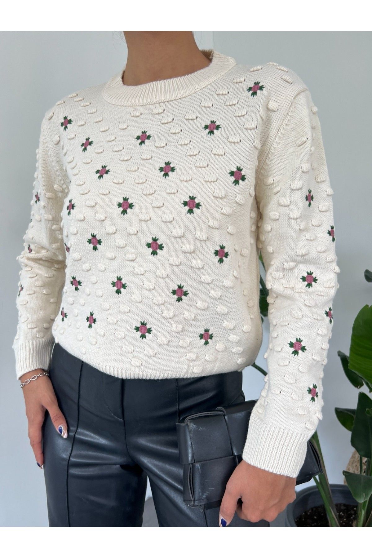 Modamorfo-Knitwear Sweater with Pompoms on the Front and Sleeves 2