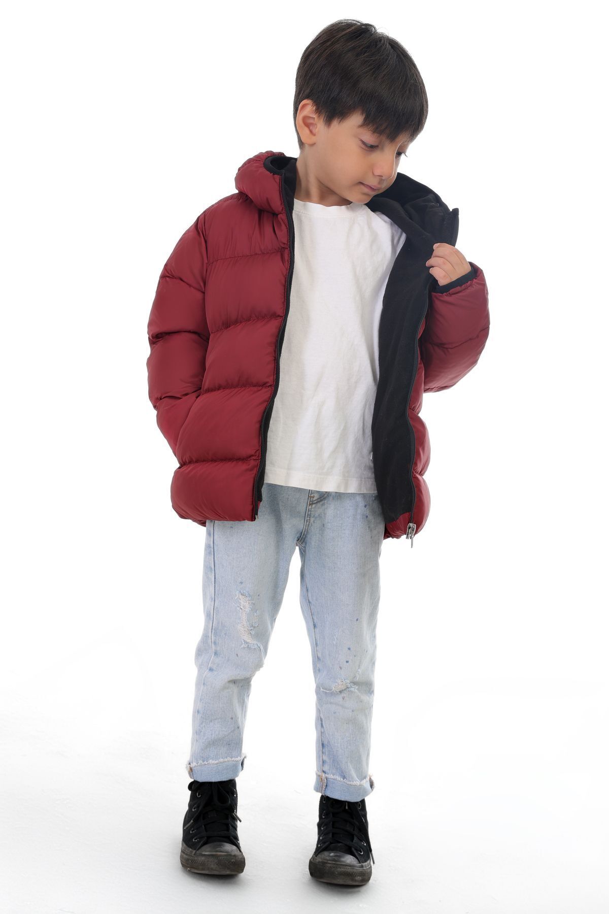 Royalside-Sports Boys' Burgundy Fleece Hooded Waterproof Wind-Resistant Winter Sports Coat 3