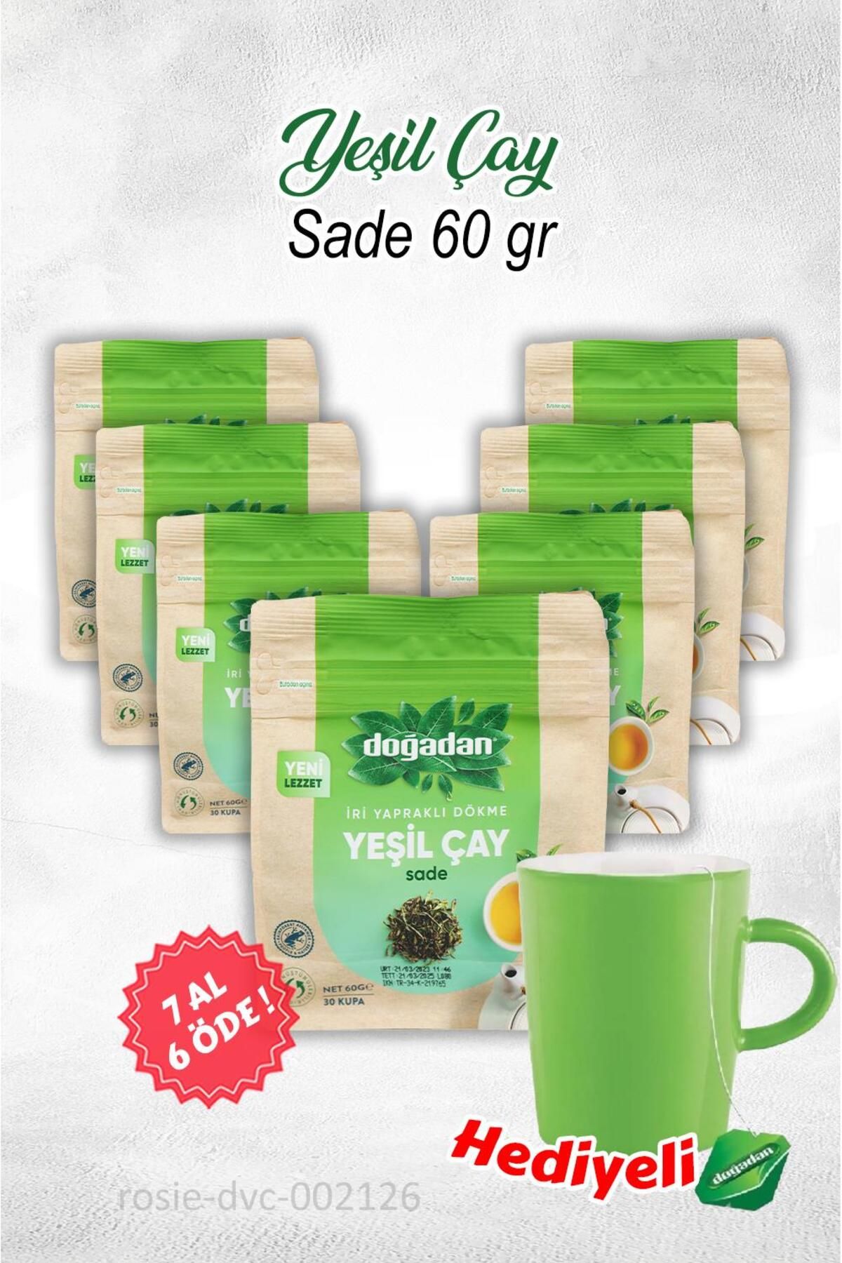 Doğadan 7 AL 6 ÖDE Dökme Yeşil Çay Sade 60 gr Doğadan ve Kupa Hediyeli