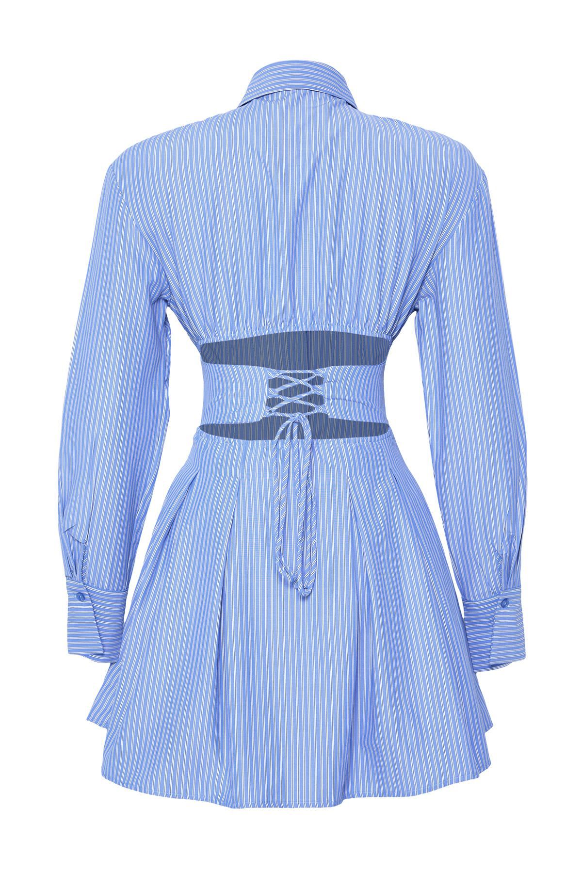 Trendyol Collection-Rochie de nuntă-rochie de nuntă cu detaliu corset din popelin alb-albastru TPRAW25EL00108 7