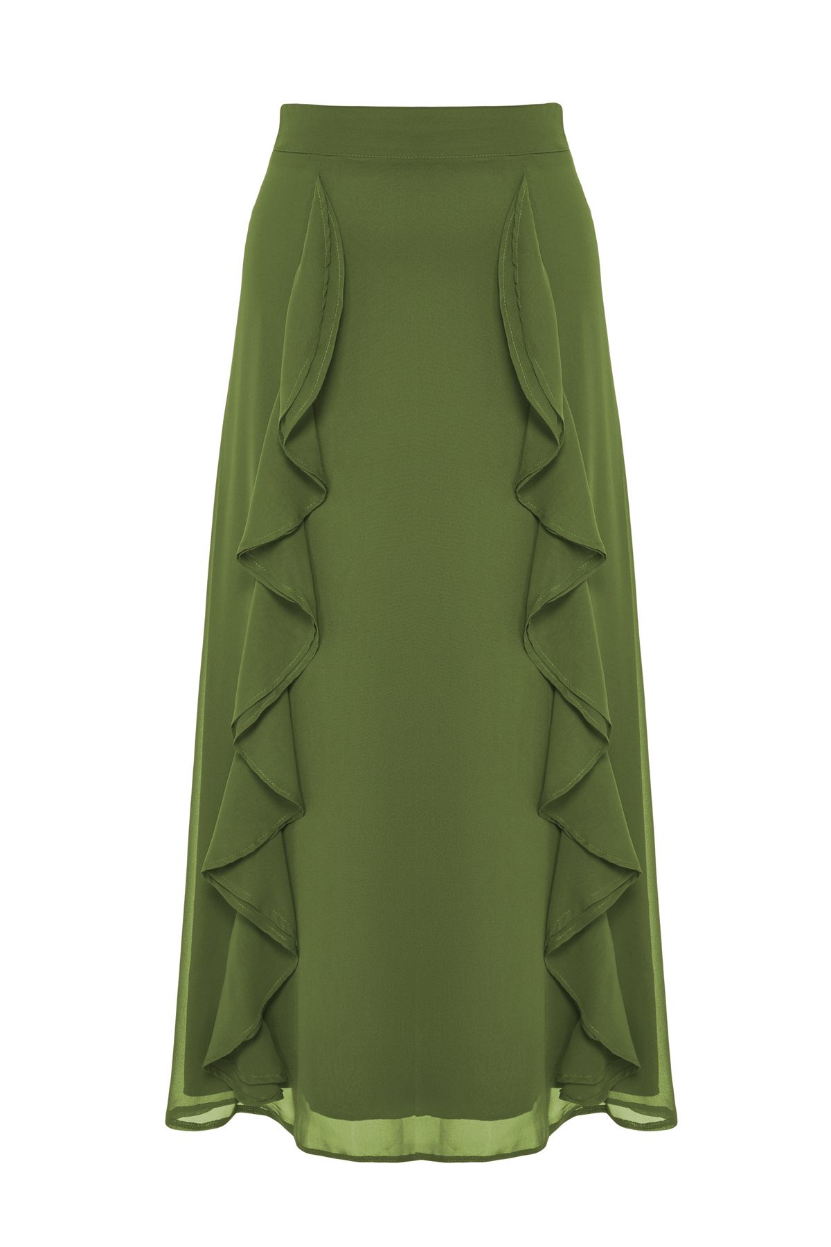 Trendyol Modest-X Ai Каки детайлна тъкана пола с волани Tctaw25Ee00012 5