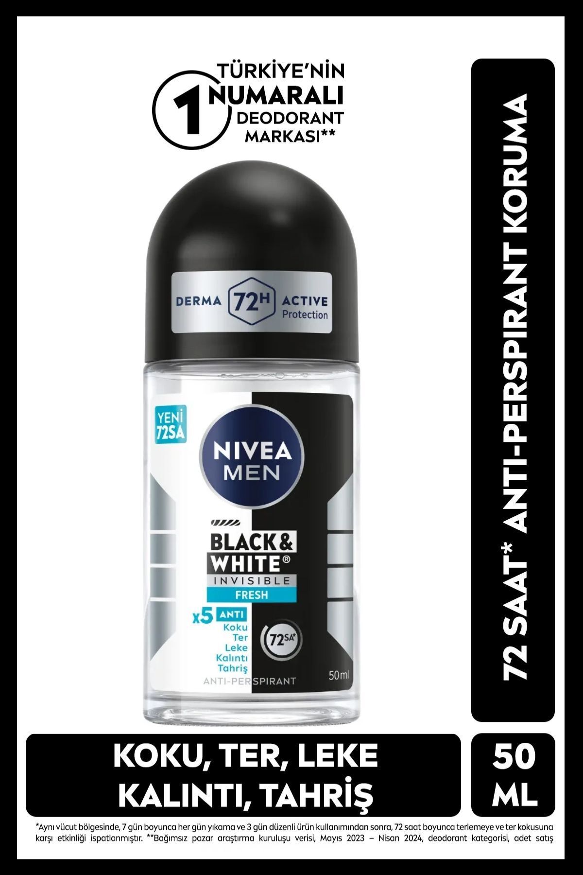 دئودورانت مردانه Roll-on مشکی و سفید Invisible Fresh 50 میلی لیتری 72 ساعته ضد تعریق ضد تعریق NIVEA