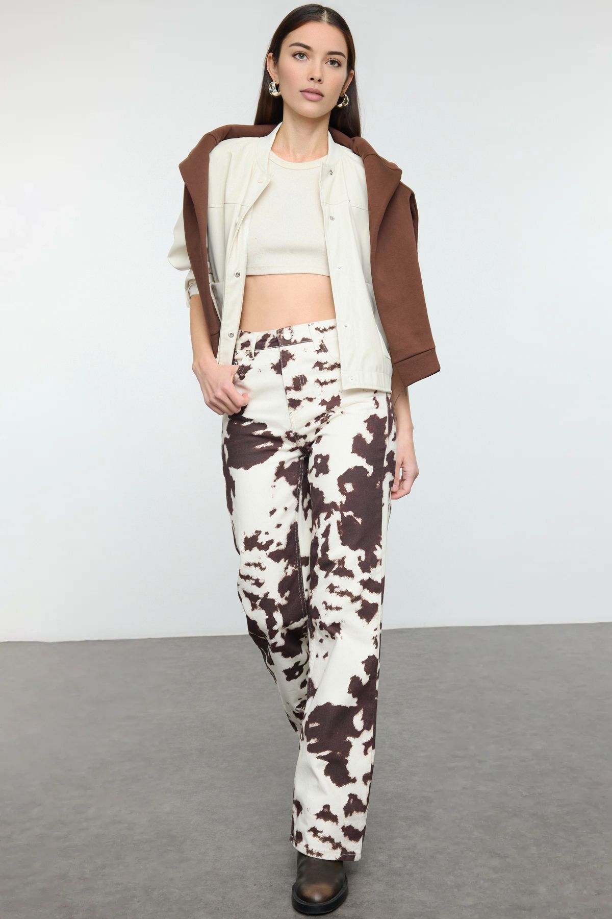 Trendyol Collection-Multicolor Cow Pattern High Waist Wide Leg Jeans Twoaw25Je00382 2