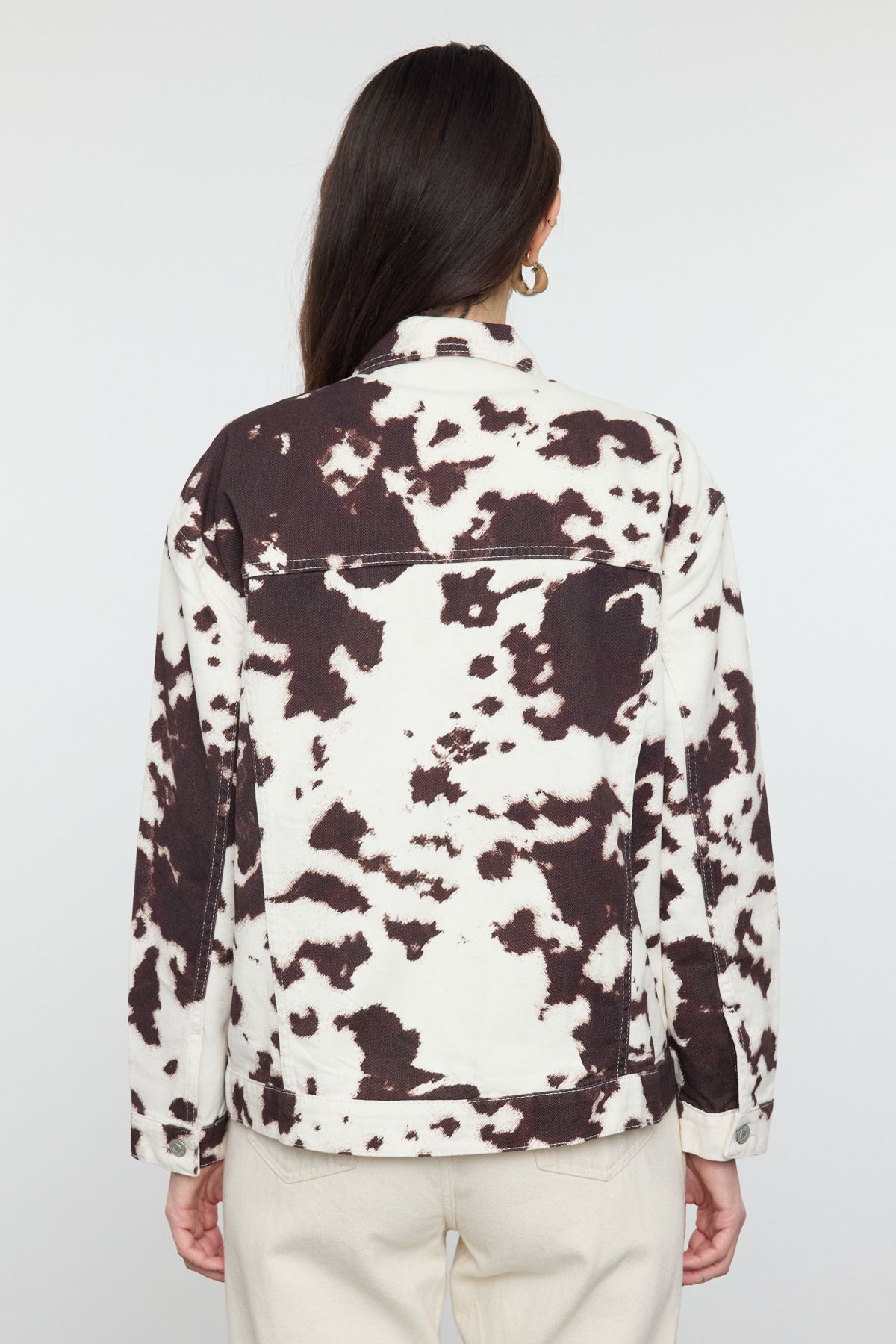 Trendyol Collection-Multicolor Cow Print Denim Jacket Twoaw25Ce00087 5